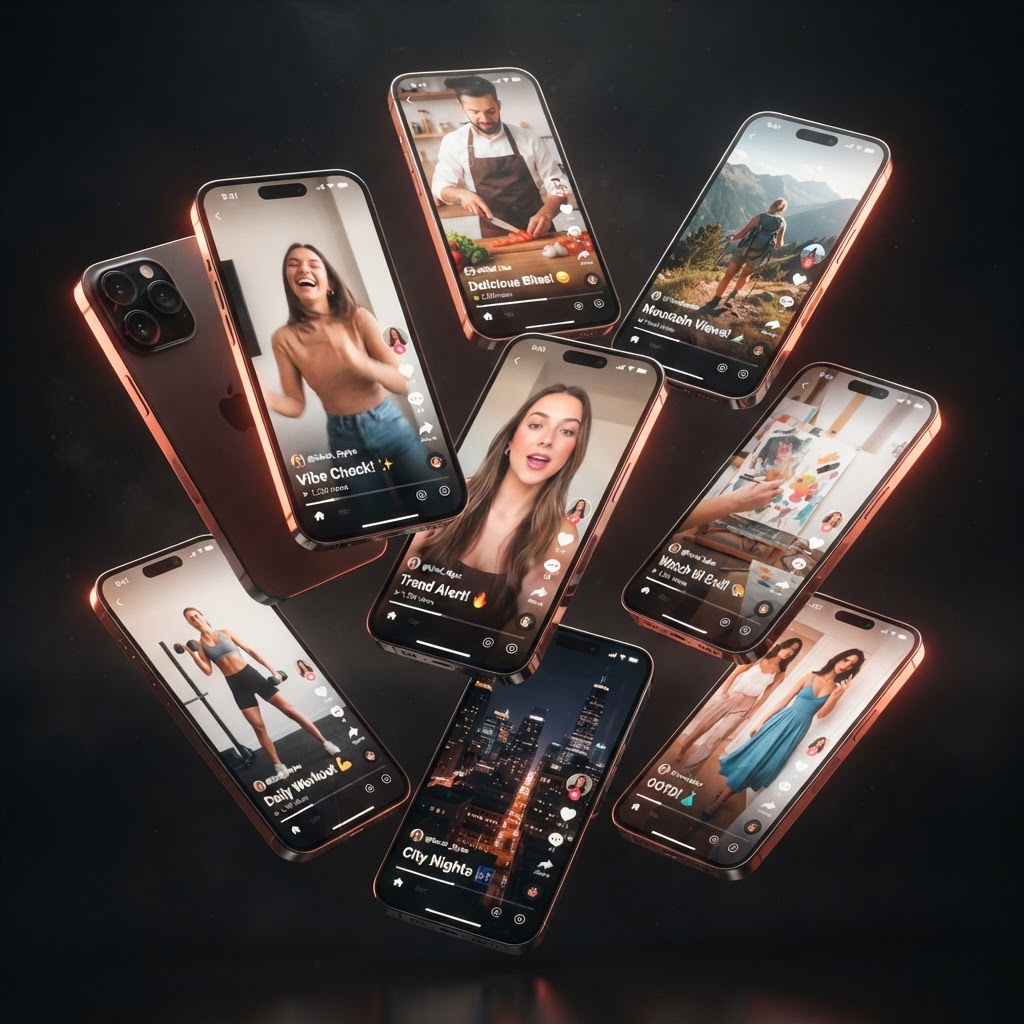 A collage of vertical short-form videos produced for creators and brands